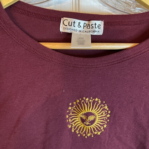 Cut & Paste Sz Large Maroon Side Cinched Shirt 90's Embroidered Sun - Picture 5 of 5